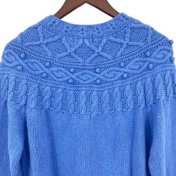 Vtg. Icelandic Design Blue Silk Blend Cable Knit Pullover Sweater Sz.L Angora - Picture 7 of 10